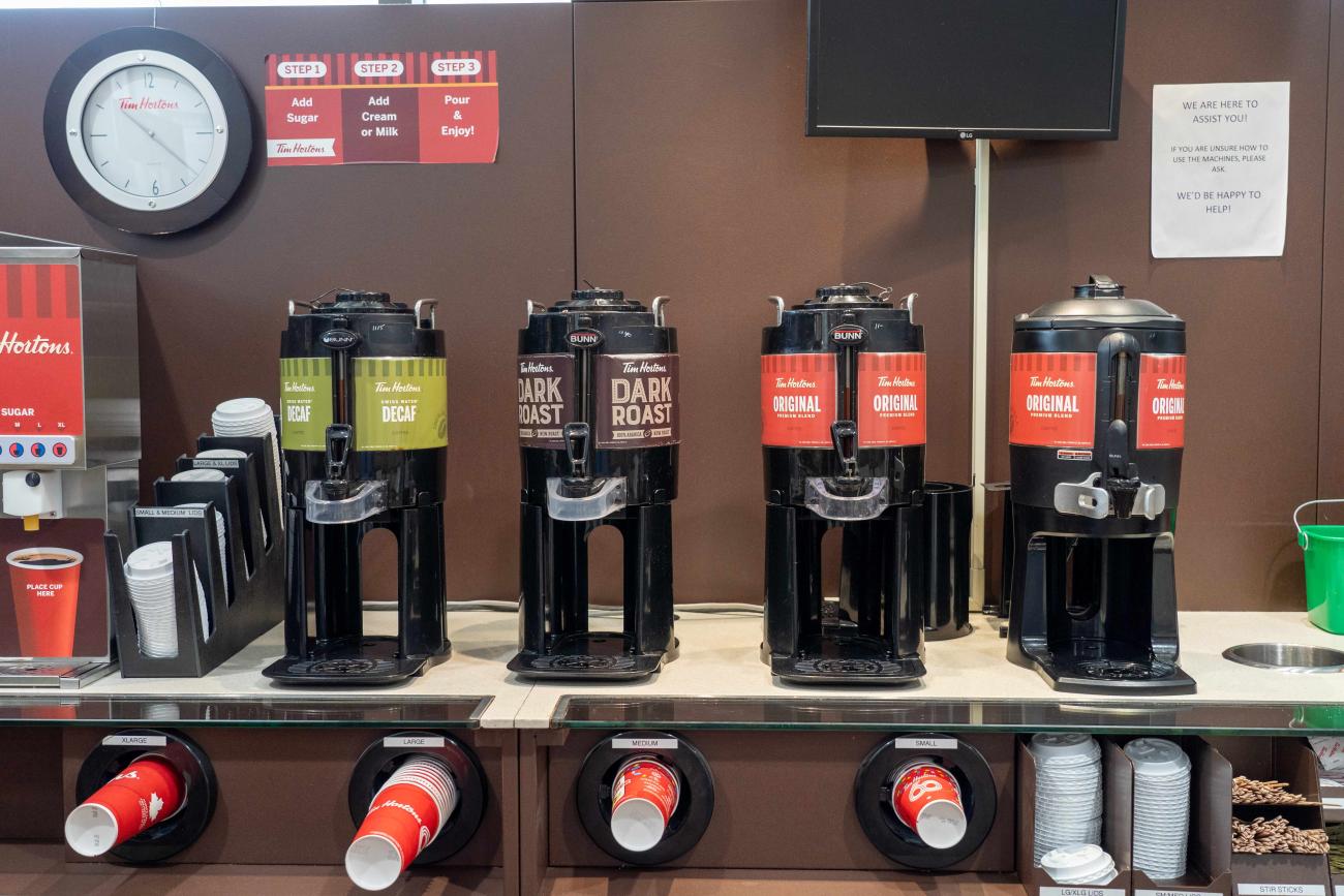 Self-serve coffee in Tim's Express