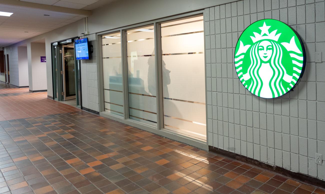 Hallway view of Lower Starbucks