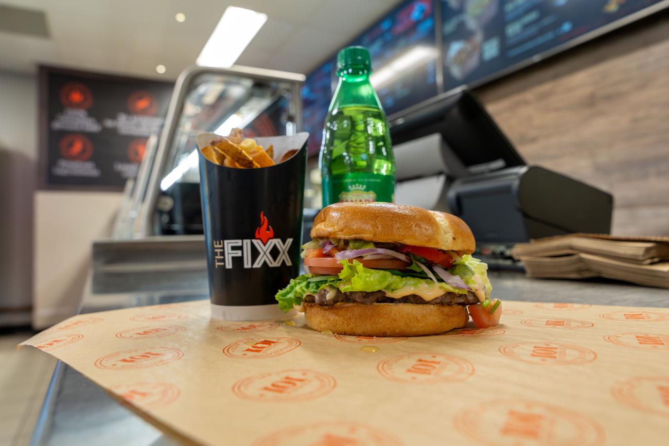 The Fixx burger, fries and drink