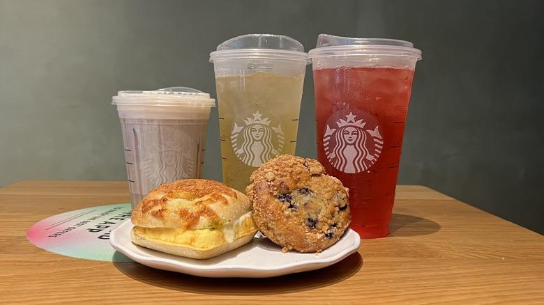 A variety of Starbucks products