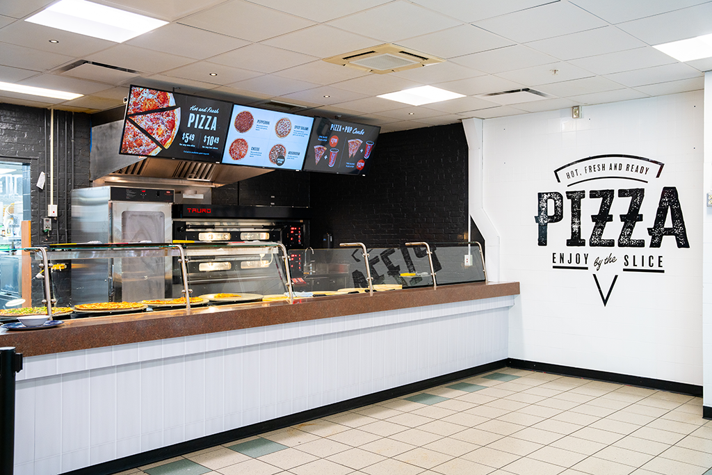 A wide shot of the Pizza eatery in UCC Food Hub.