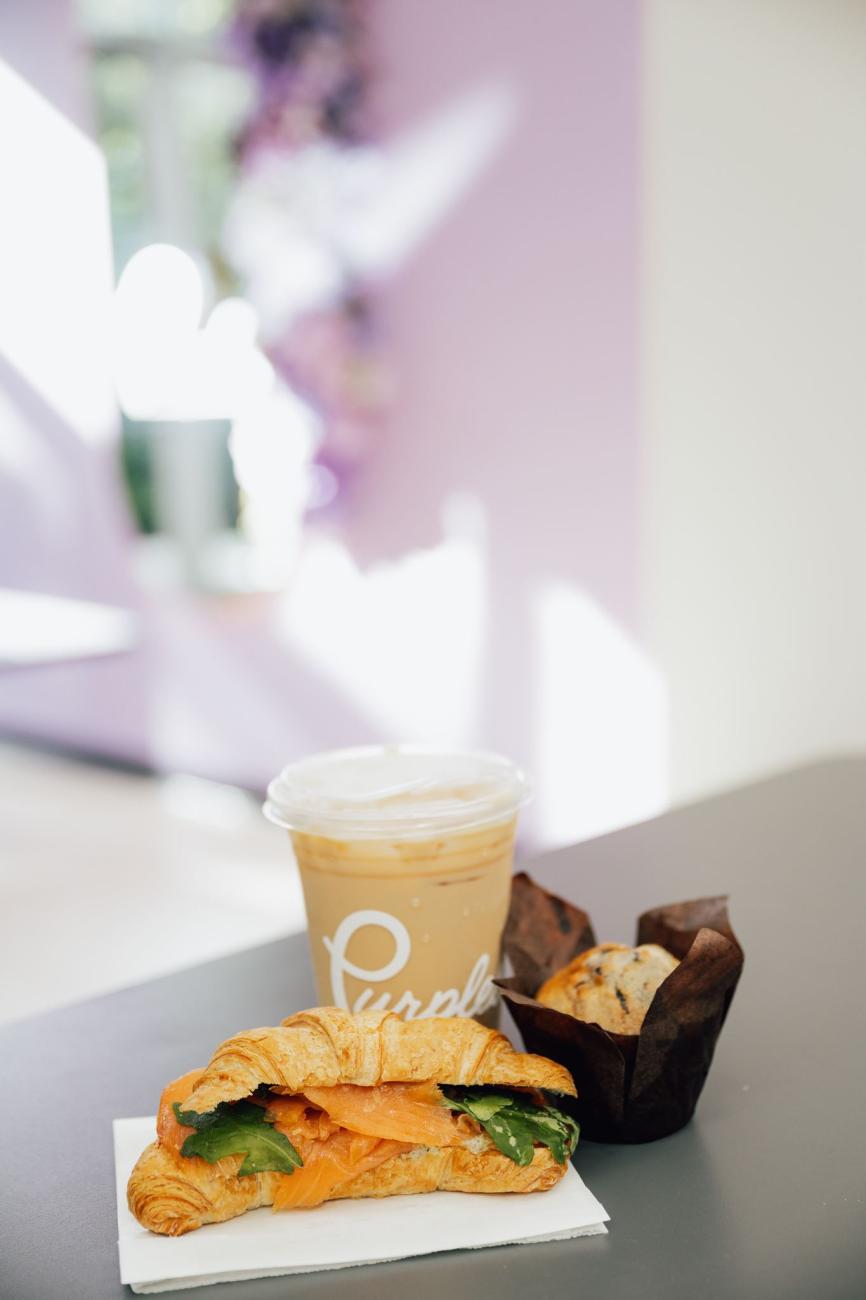 Purples coffee and sandwich