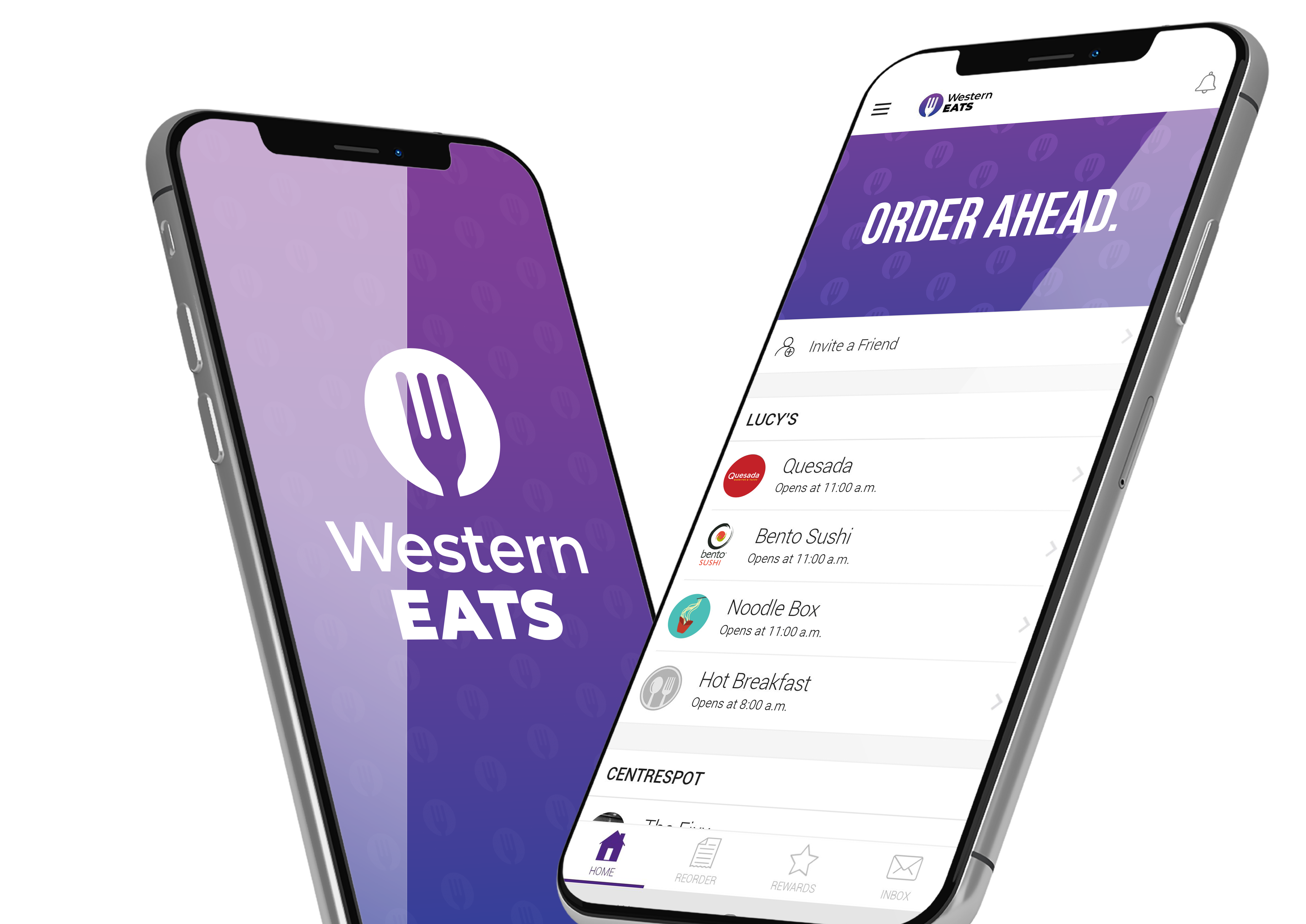 Two phones who have the WesternEats application running